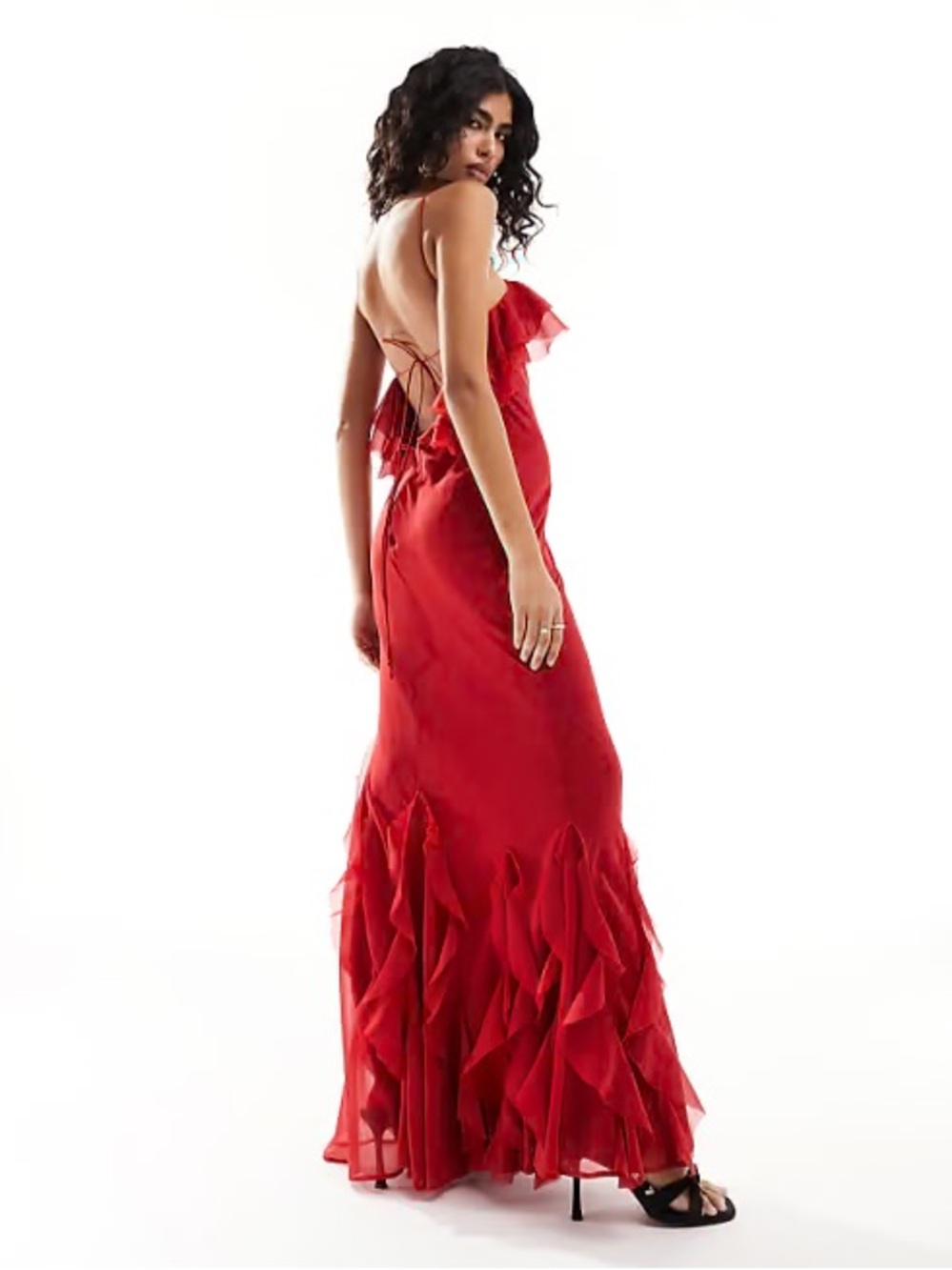 ASOS Red Ruffled Halter Maxi Dress - Picture 3 of 9